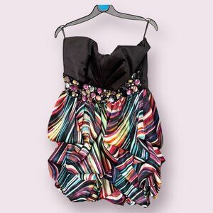 🌈 XTRAORDINARY Y2K Print Mini Bubble Dress | Size 11 | Abstract Wave Print 🌈